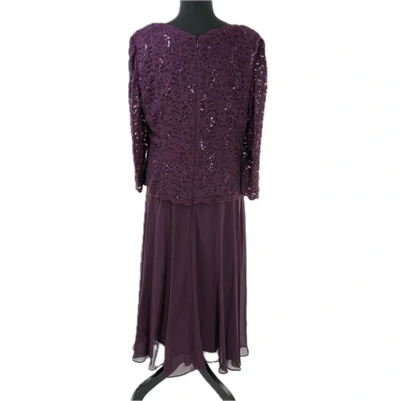 Okinawa Prefecture Alex Evenings Sequined Lace Contrast Dress Alex Evenings  Wedding Alex's Sequined Lace Contrast Midi Dress Deep Plum Size 16